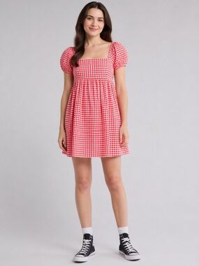 Abound Red Gingham Babydoll Dress – 100% Cotton – Size Medium